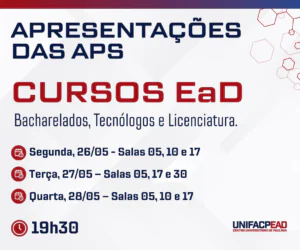 Alunos dos cursos EaD da UNIFACP apresentarão APS nos dias 27 e 28 de maio